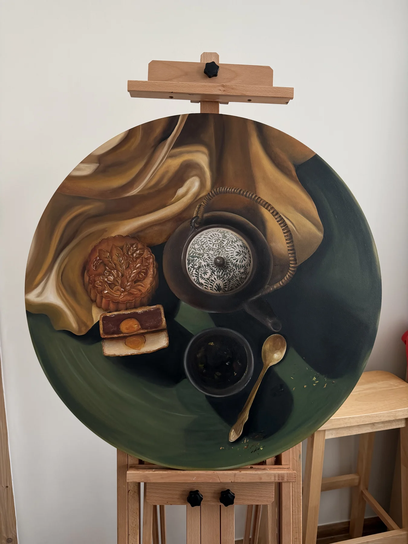Mooncake & Tea, Oil on canvas by Yasumin Maorasee